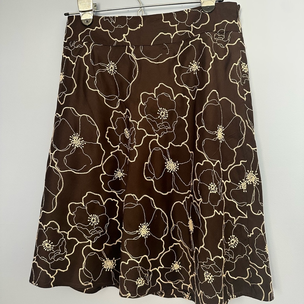 Ann Taylor Chocolate Floral A-Line Skirt